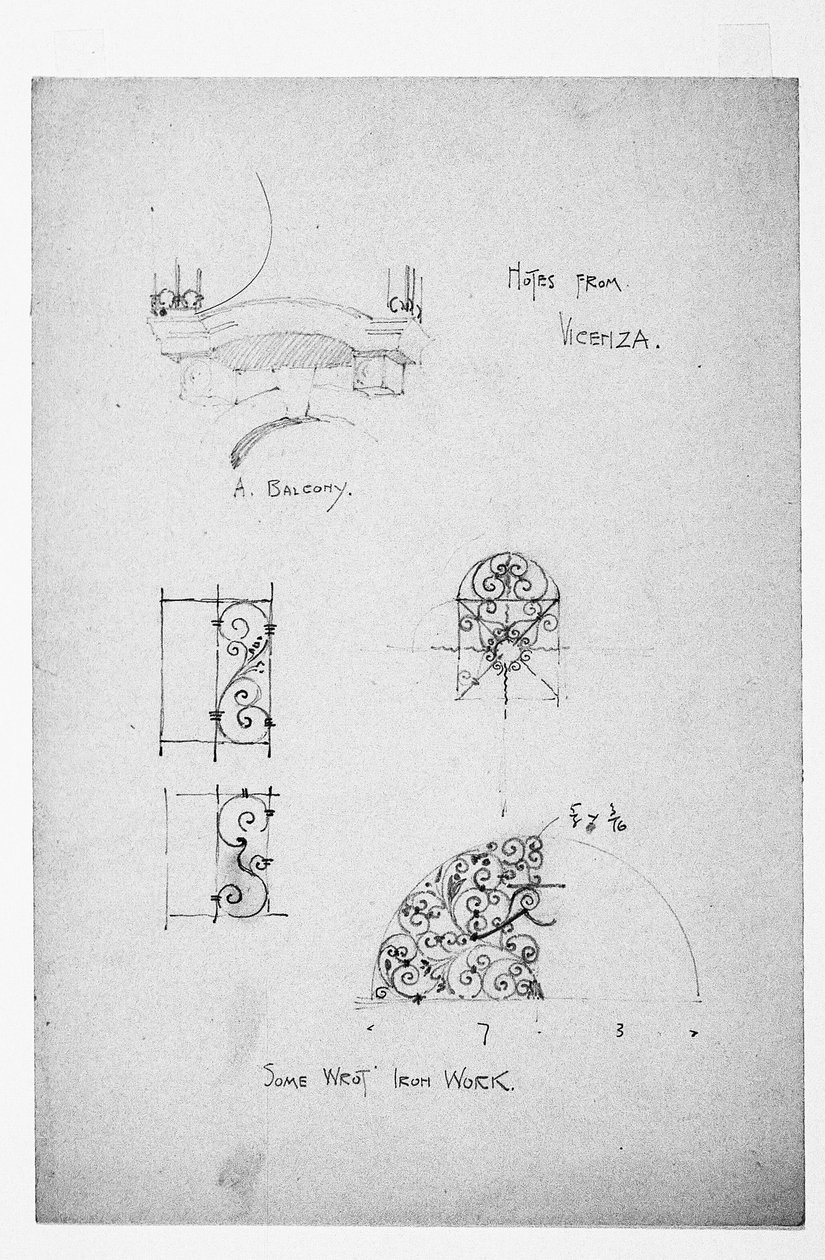 Vicenza, til venstre A Balcony, og nedenfor, Some Wrot [sic] Iron Work, 1891 af Charles Rennie Mackintosh