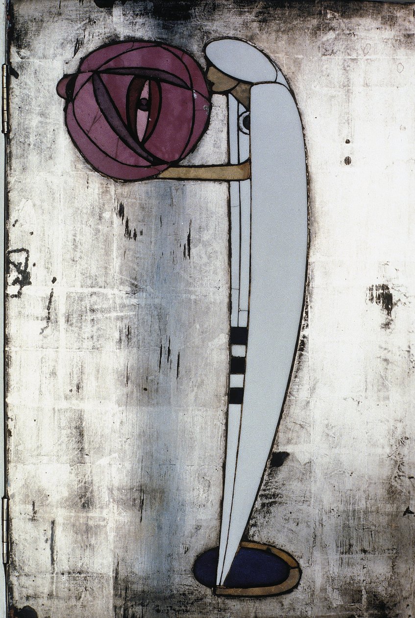 Hvidt skab designet til Mrs. Rowat, 1902 (træ, farvet glas, emalje) af Charles Rennie Mackintosh