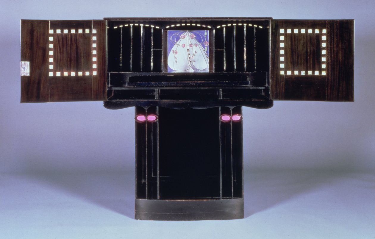 Skrivebord for Hill House, Helensburgh, ca. 1902 (åbent) (se 71064) af Charles Rennie Mackintosh