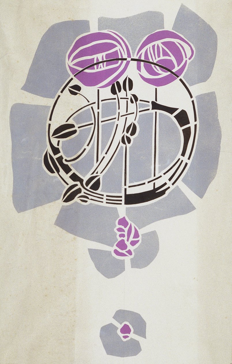 Moderne reproduktion fra original Mackintosh-stencil til vægdekoration, rosemotiv, 1902 (plakatfarve på patronpapir) af Charles Rennie Mackintosh