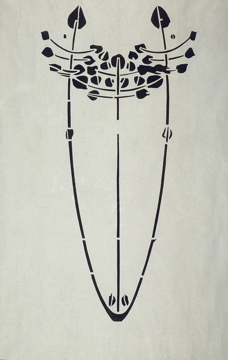 Moderne reproduktion fra original Mackintosh stencil til vægdekoration, træmotiv, 1902 (plakatfarve på patronpapir) af Charles Rennie Mackintosh