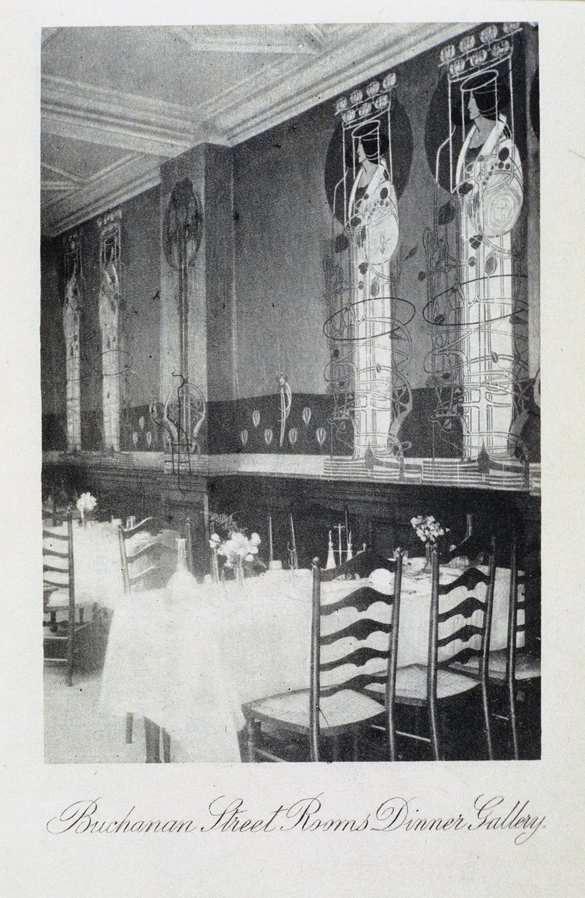 Del af vægmaleri til Cranston Tearooms, Buchanan Street, Glasgow af Charles Rennie and MacDonald Mackintosh Margaret Mackintosh