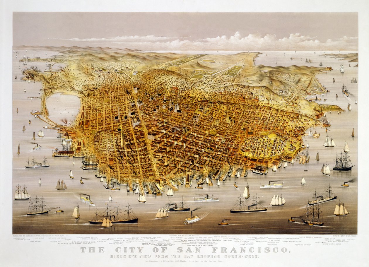 The City of San Francisco, pub. 1878 (farvelitografi) af Charles Richard Parsons