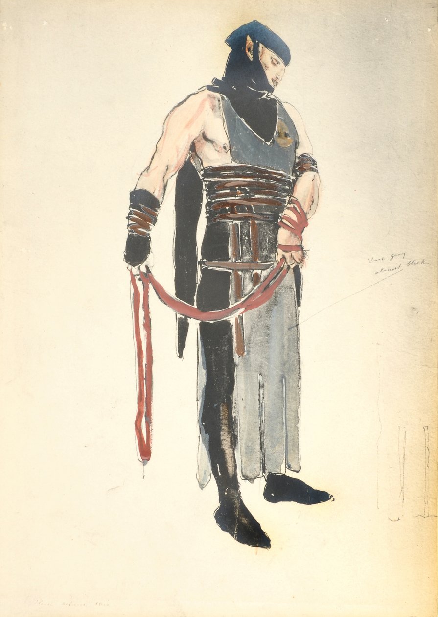 Kostumedesign til Queens Servant i Le Mort de Tintagiles, 1912 (wc på papir) af Charles Ricketts