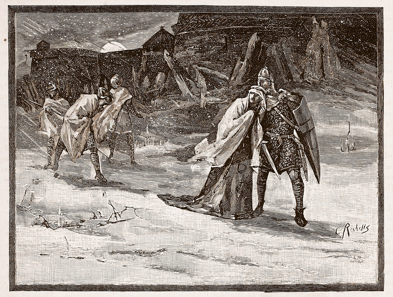 Flight of Matilda fra Oxford Castle, illustration fra 