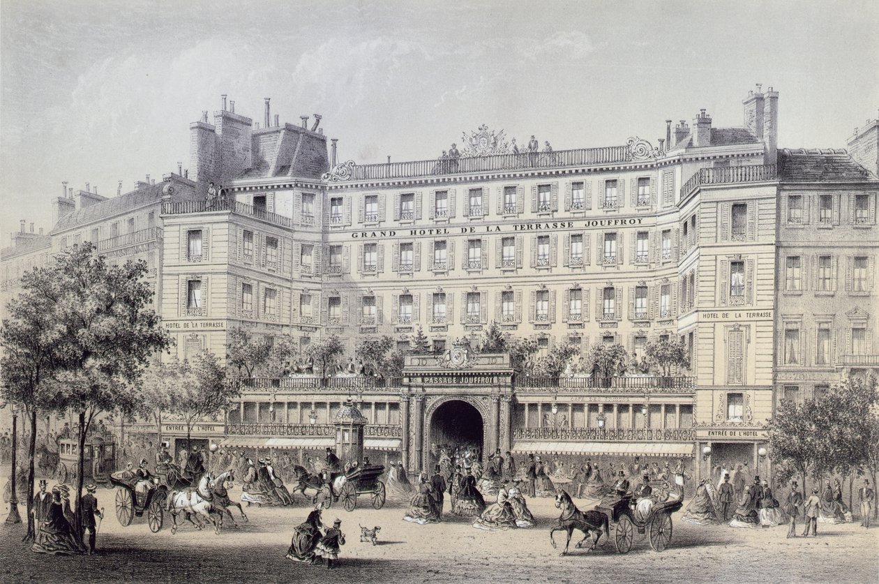 Boulevard Montmartre, Passage Jouffroy og Grand Hotel de la Terrasse Jouffroy, 1865 af Charles Riviere