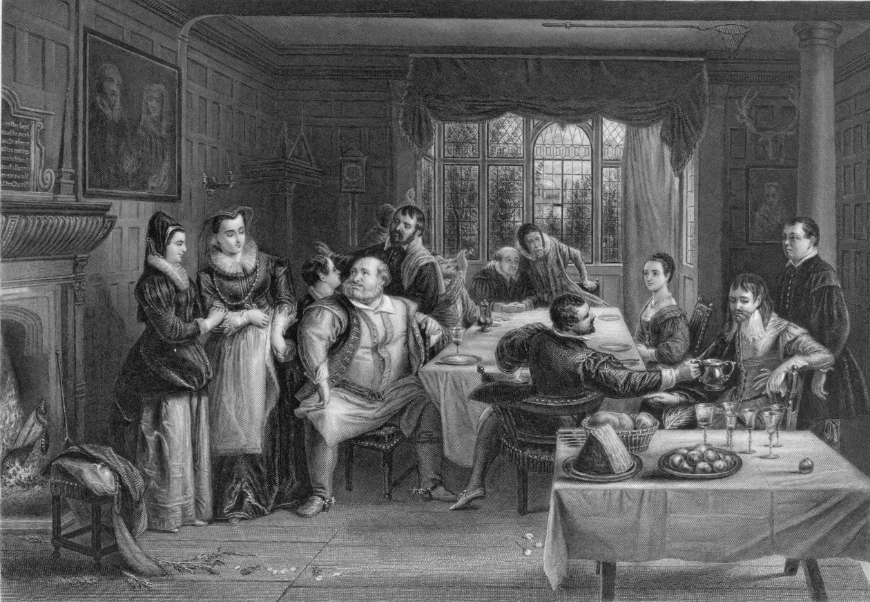 Falstaff og hans venner, graveret af William Greatbach (f.1802) (stik) af Charles Robert (after) Leslie