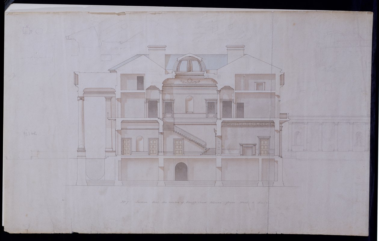 Design til Lough Crew House, County Meath, Irland, ca. 1825 (pen og blæk og wc på papir) af Charles Robert Cockerell