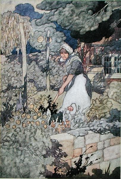 En hyttehave, udgivet 1912 (farve litho) af Charles Robinson