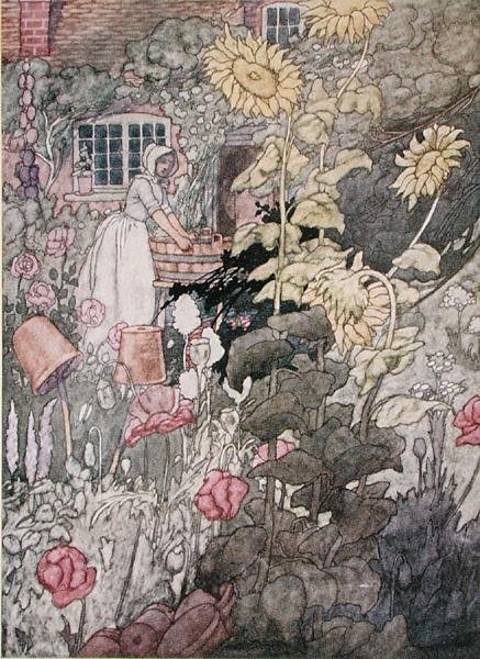 En hyttehave, udgivet 1912 (farve litho) af Charles Robinson