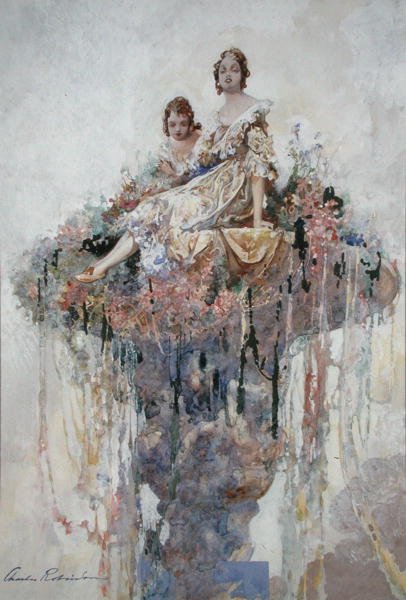 Blomsterfontæne (akvarel på papir) af Charles Robinson