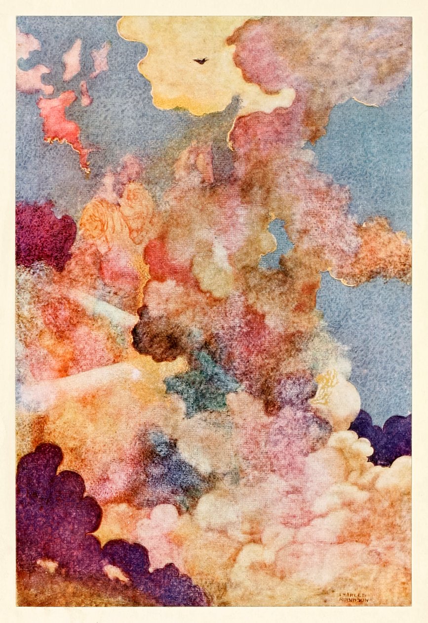 "Hark, hark! Lærken ved himlens port synger, og Phoebus "gins arise" frontispice fra "Reveillez" i The Songs and Sonnets of William Shakespeare af Charles Robinson