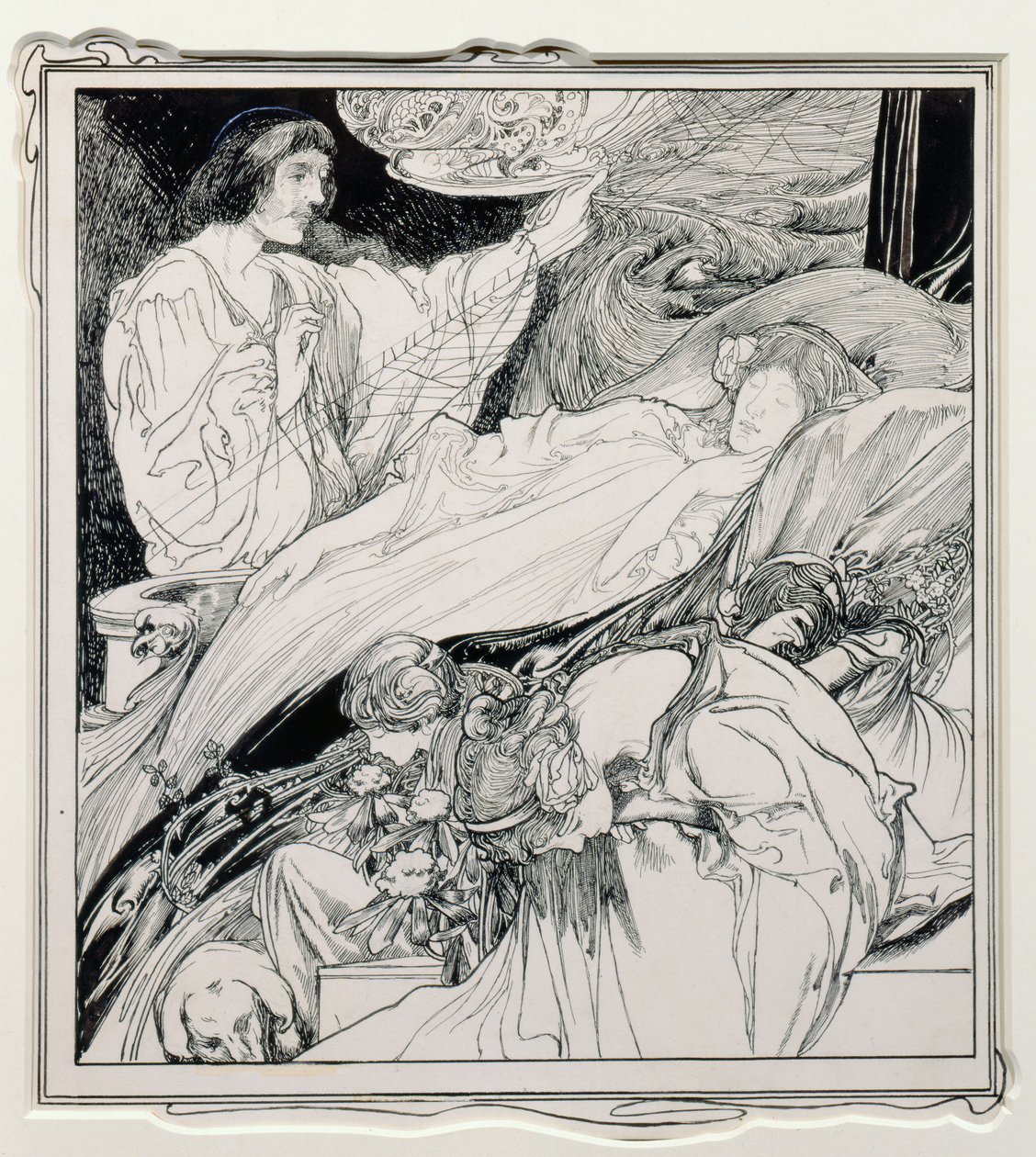 There She Lay, Looking So Beautiful, illustration fra Briar Rose, The True Annals of Fairyland - The Reign of King Herla, pub. af J.M. Dent & Co. Ltd., 1900 af Charles Robinson