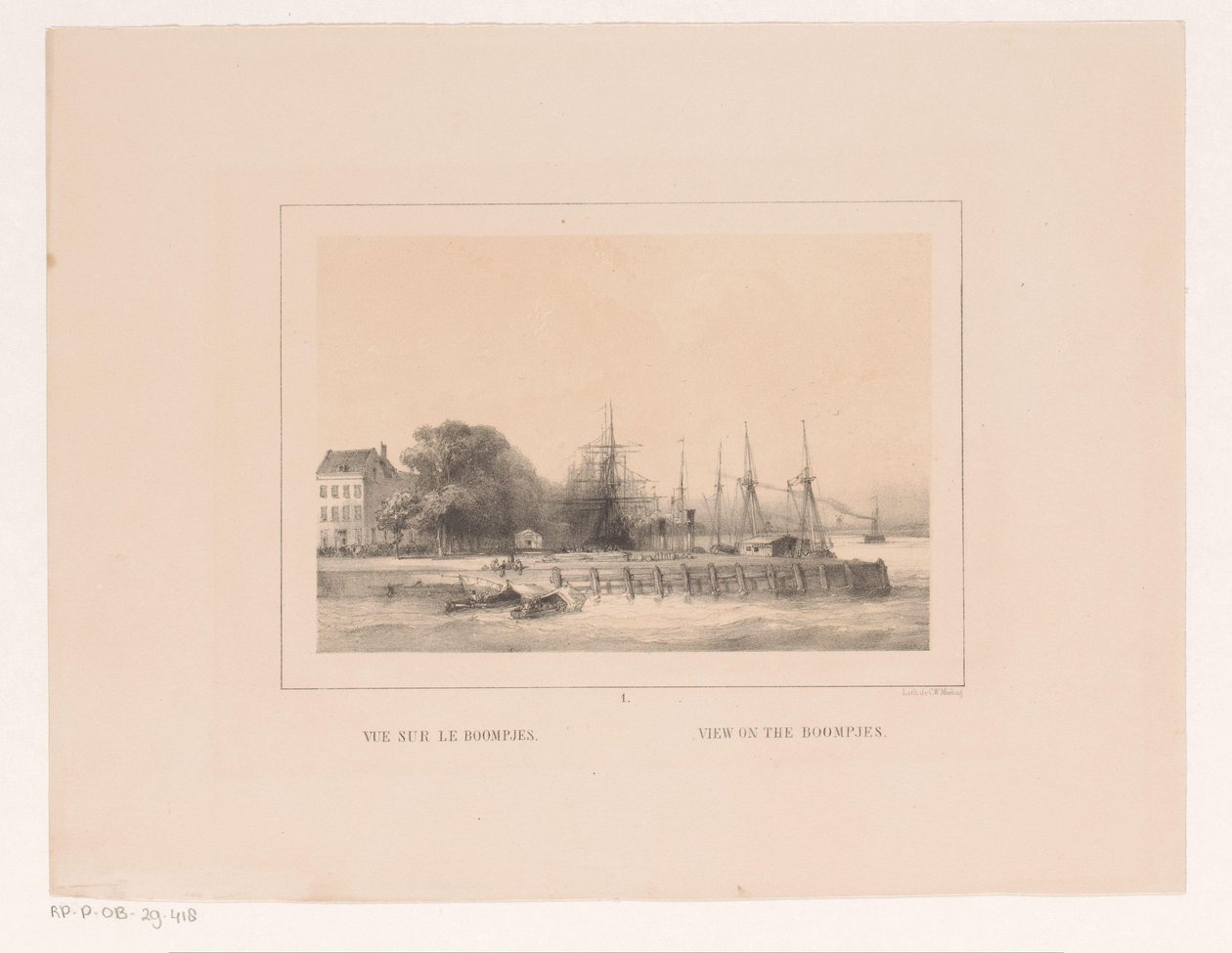 Udsigt over Boompjes i Rotterdam Vue sur le Boompjes / Udsigt over Boompjes (titel på objekt) Vues et monuments de la ville de Rotterdam / Udsigter og monumenter af byen Rotterdam (serietitel) af Charles Rochussen