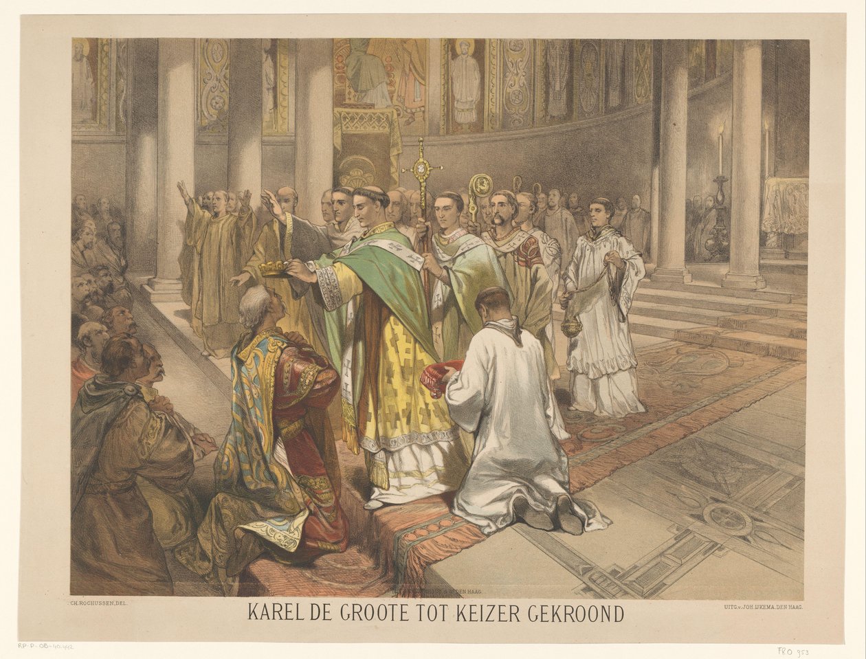 Karl den Store kronet til kejser Karl den Store kronet til kejser (titel på objekt) Serie på 24 nationale historieplader, for skole og hjem (serietitel) af Charles Rochussen