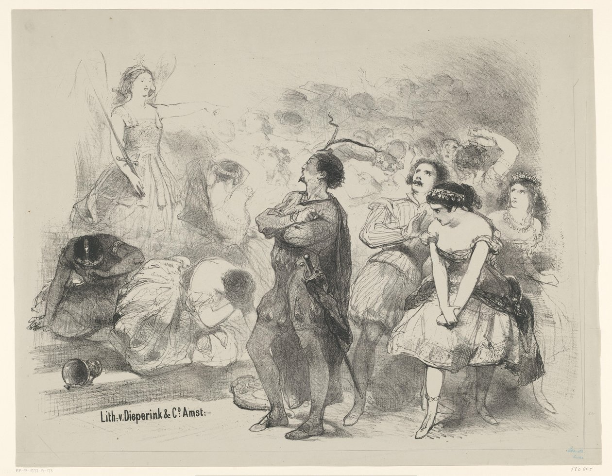 Scene fra balletten Astaroth Annoncering Billetter til balletter og skuespil opført i Amsterdam City Theatre (serietitel) af Charles Rochussen
