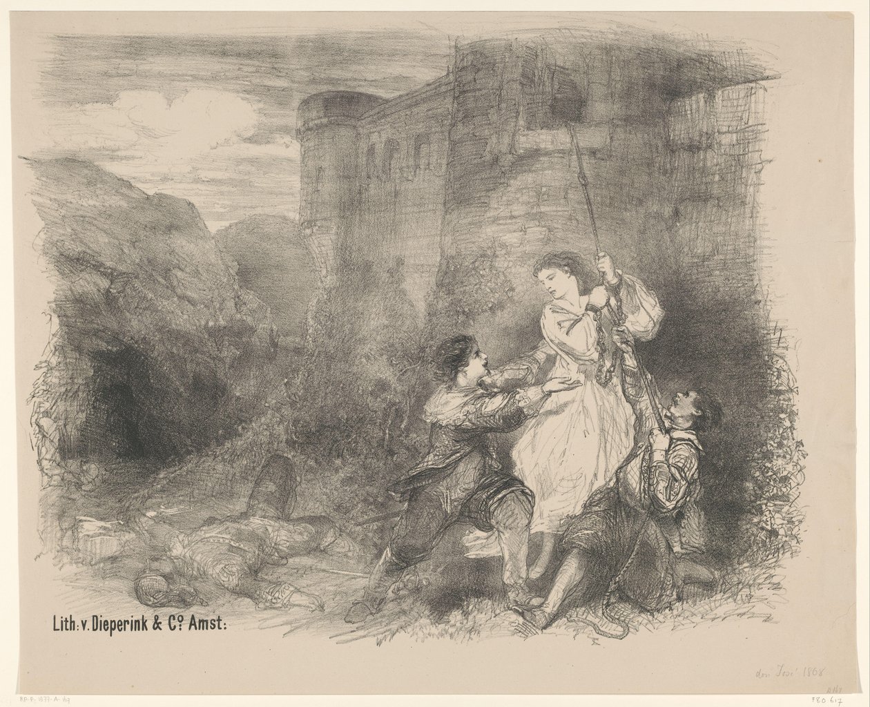 Scene fra balletten Don Jose Annoncering Billetter til balletter og skuespil opført i Amsterdam City Theatre (serietitel) af Charles Rochussen