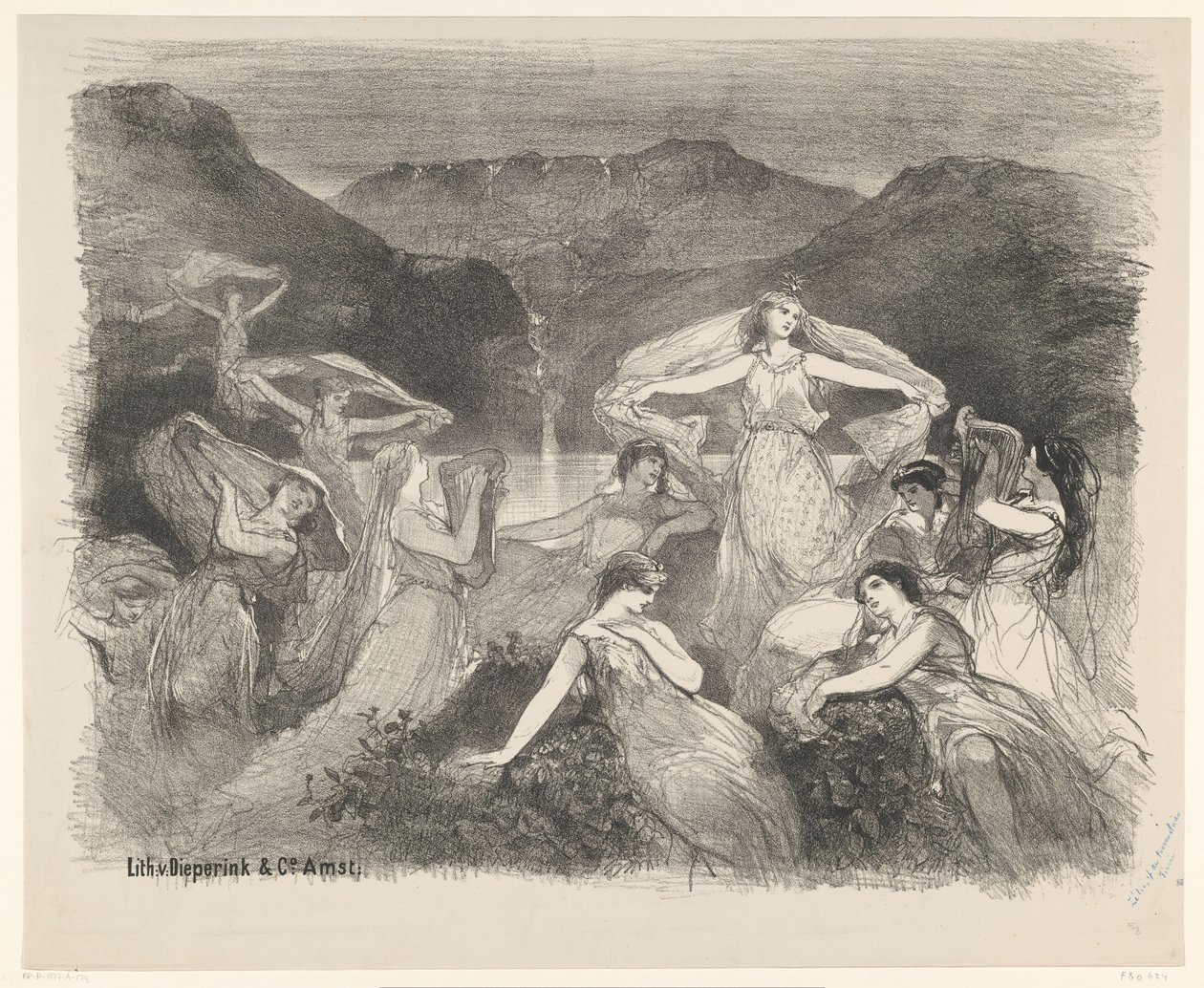 Scene fra balletten Zélie eller det magiske slør Meddelelser om balletter og skuespil opført i Amsterdam City Theatre (serietitel) af Charles Rochussen