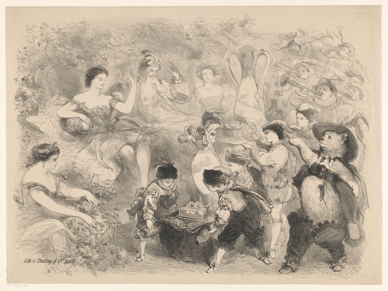 Scene fra stykket Puss in Boots Meddelelser om balletter og skuespil opført i Amsterdam City Theatre (serietitel) af Charles Rochussen