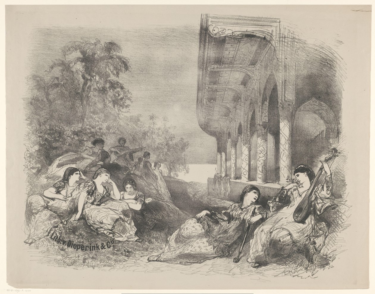 Scene fra leg med orientalske kvinder Meddelelser om balletter og skuespil opført i Amsterdam City Theatre (serietitel) af Charles Rochussen