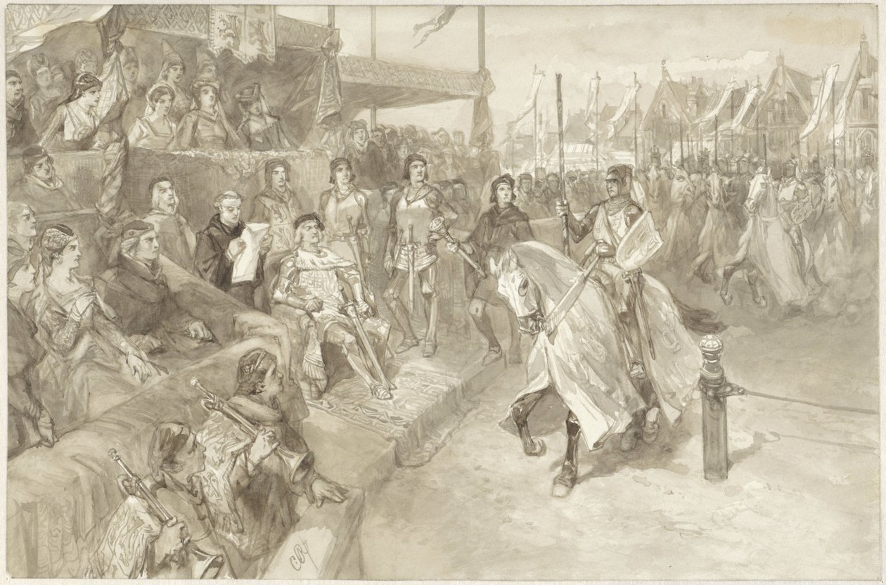 Turneringsspil i Haarlem, illustration af episode fra De Roos van Dekama af Charles Rochussen