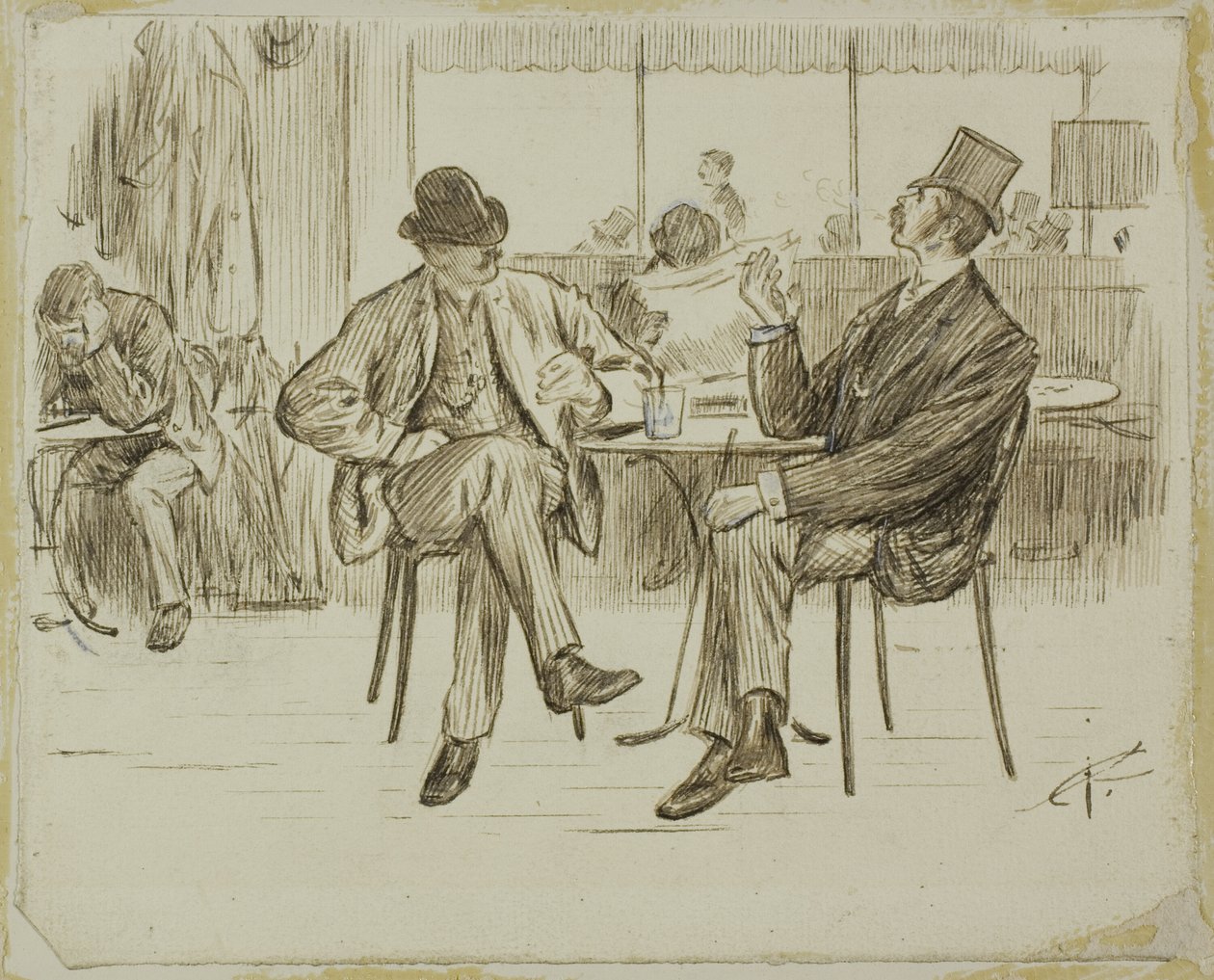 Café Scene af Charles Samuel Keene