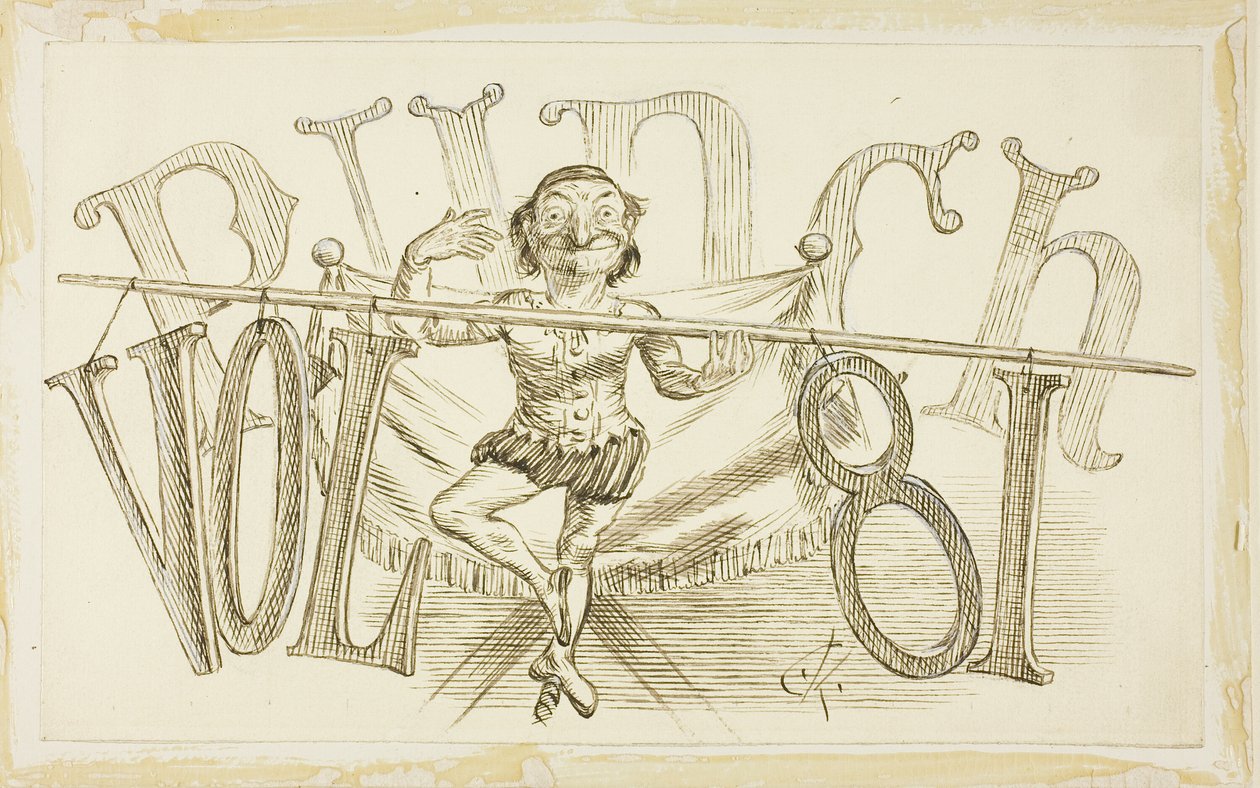 Studie til titelside fra Punch, bind 81 af Charles Samuel Keene