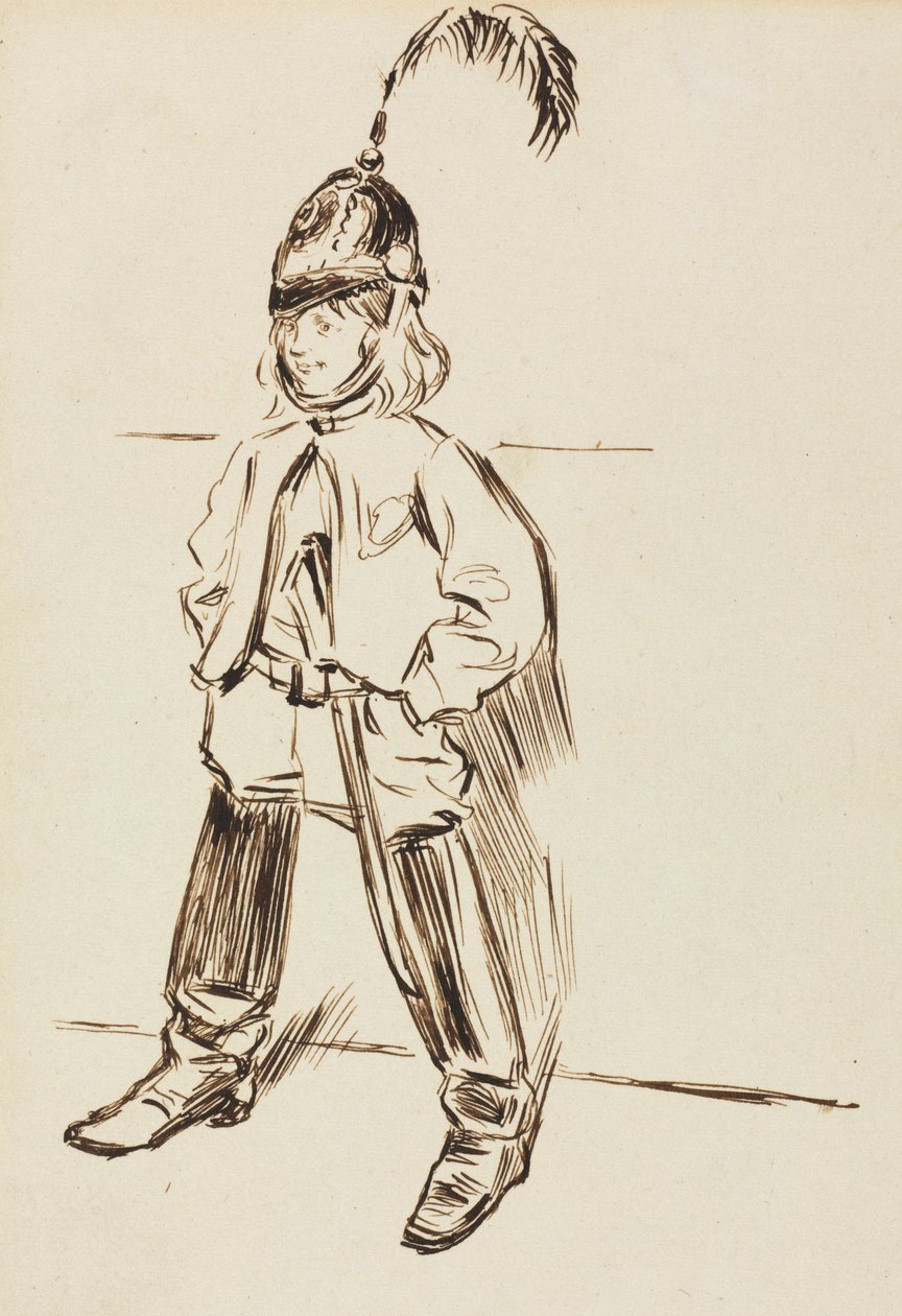 Studie af et barn i hjelm og støvler. af Charles Samuel Keene