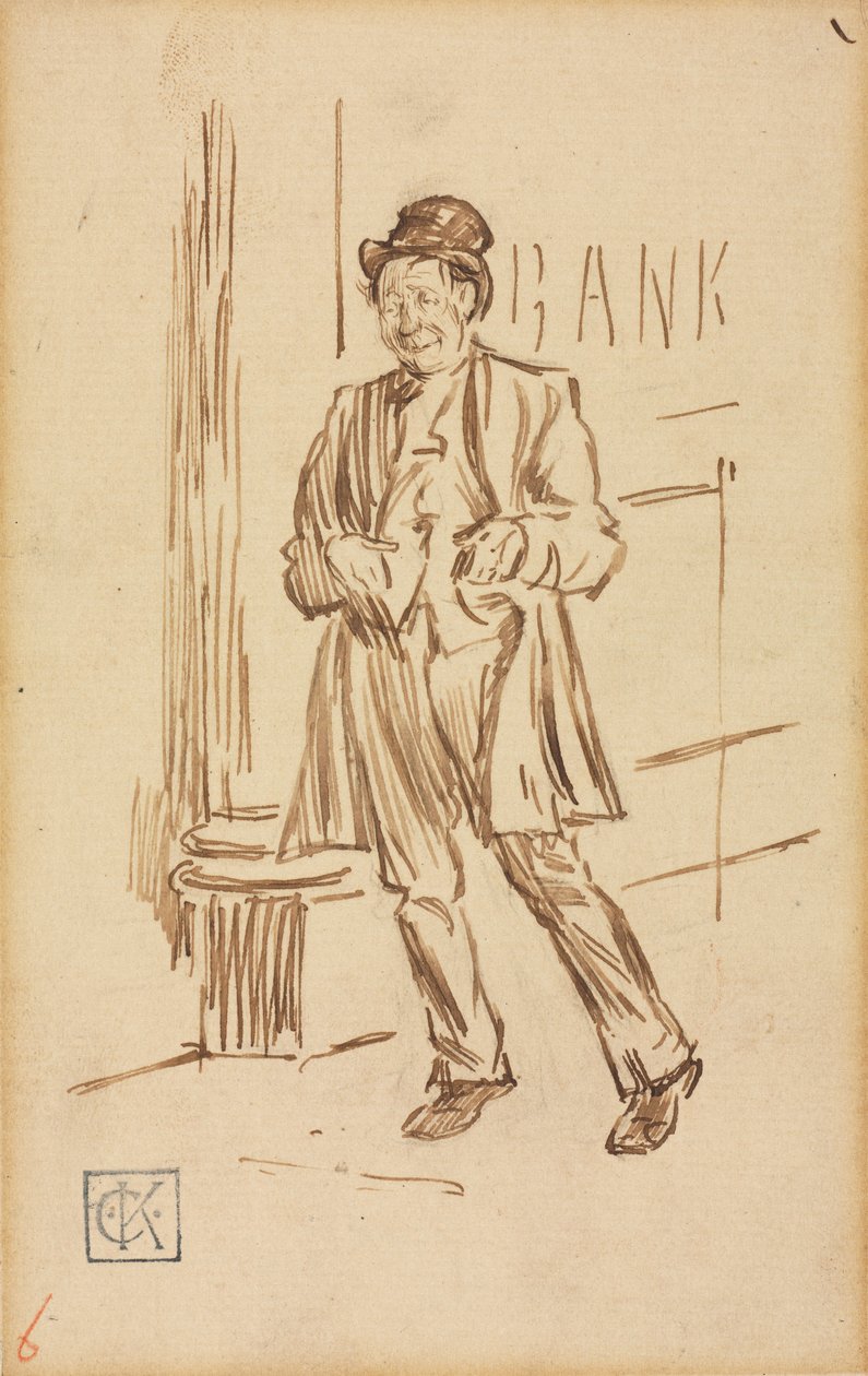 Studie af en beruset mand, der passerer en bank af Charles Samuel Keene