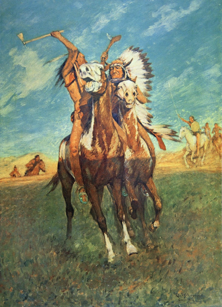Fight to the finish (akvarel på papir) af Charles Schreyvogel