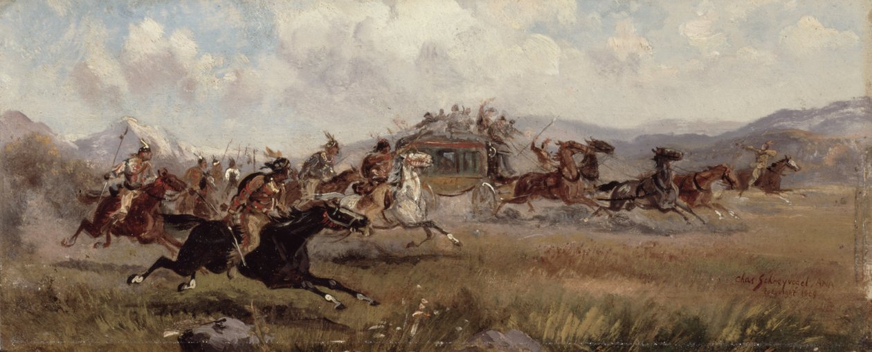 Sioux angriber en diligence, 1909 af Charles Schreyvogel