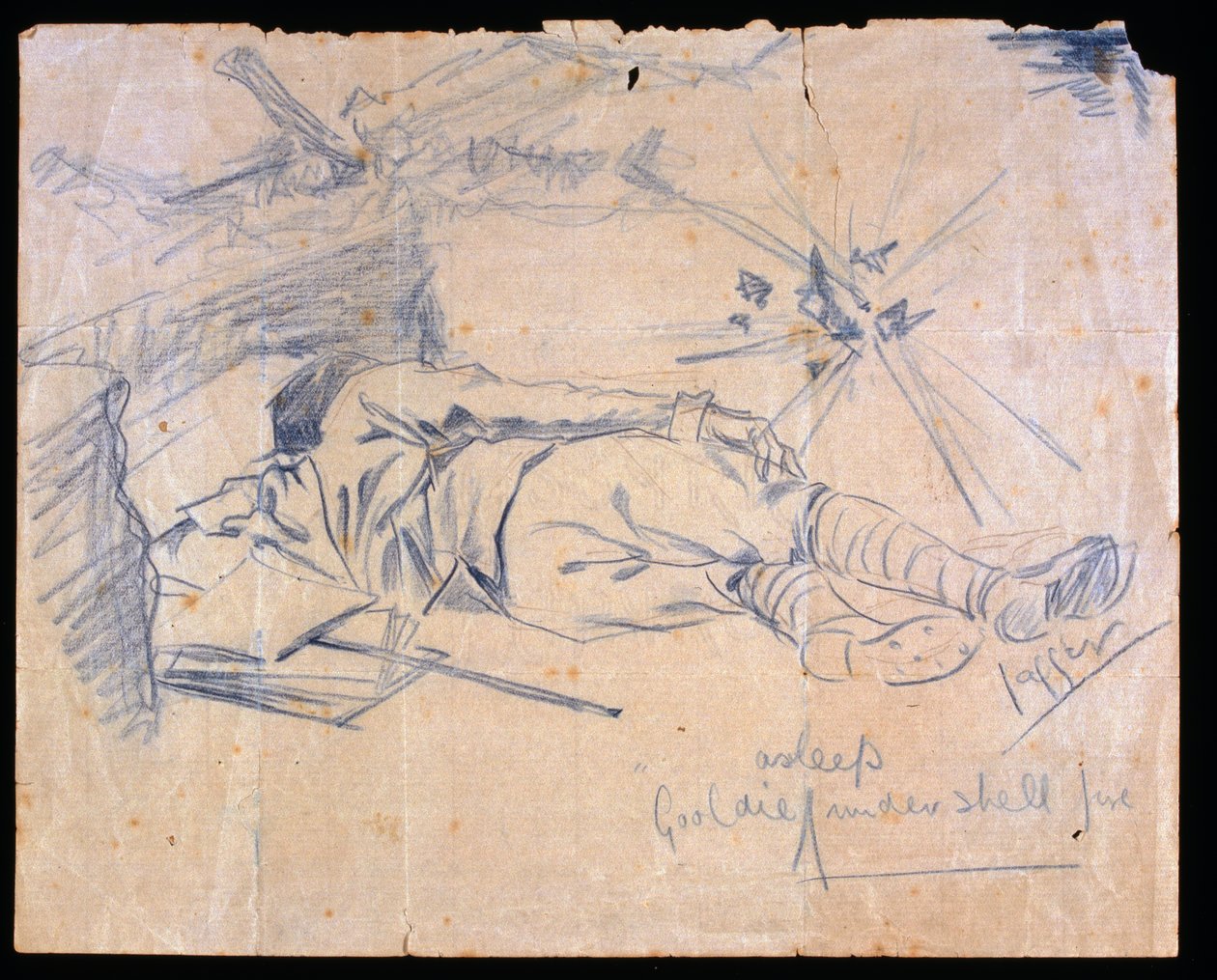 Løjtnant Leslie Gooldie sover under granatild, 1915 af Charles Sergeant Jagger