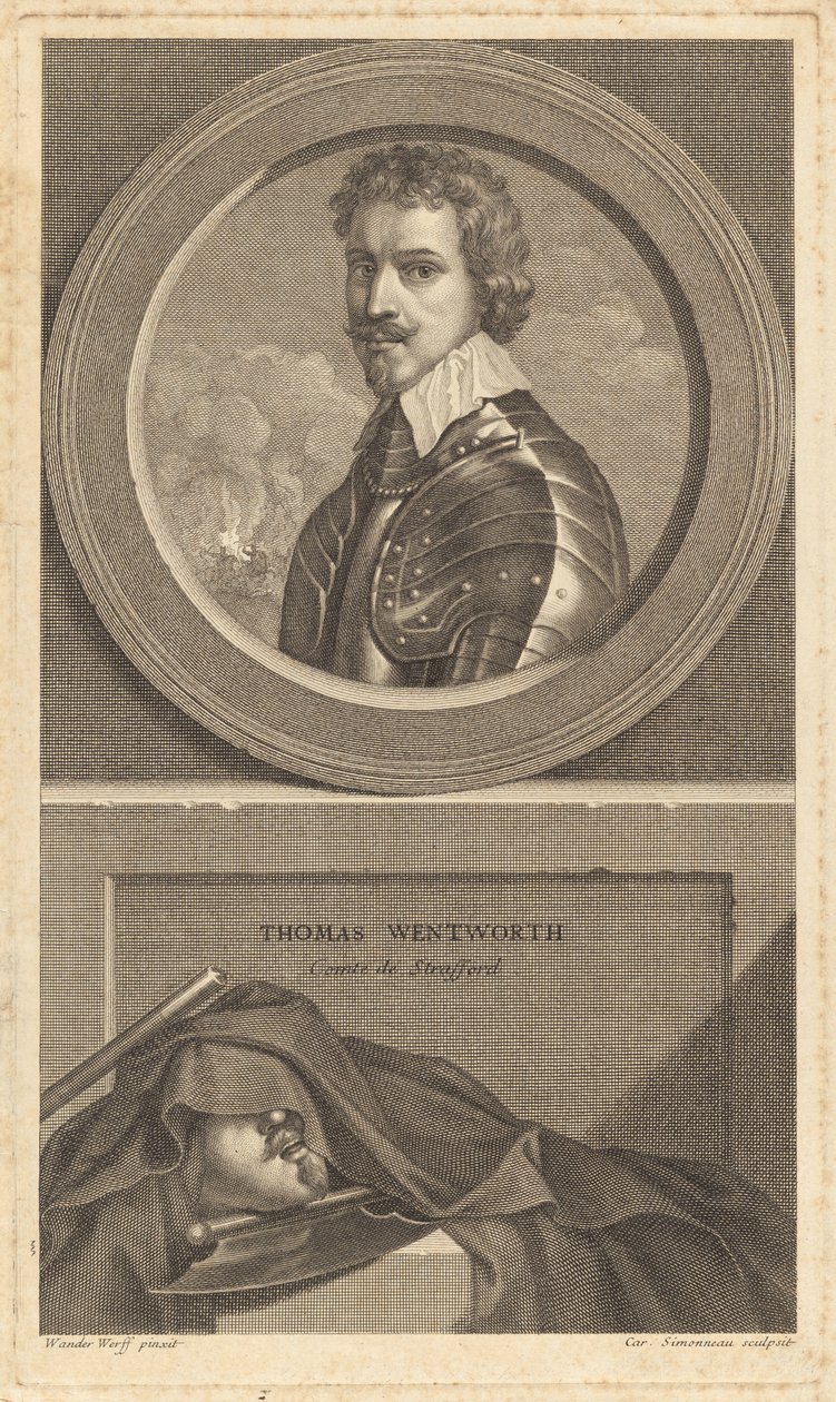 Thomas Wentworth, Comte de Strafford af Charles Simonneau after Adriaen van der Werff after Sir Anthony van Dyck