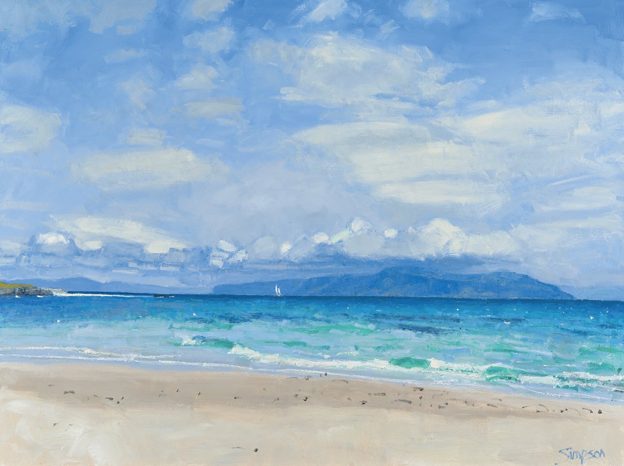 Distant Yacht, Iona, 2014 (olie på lærred) af Charles Simpson