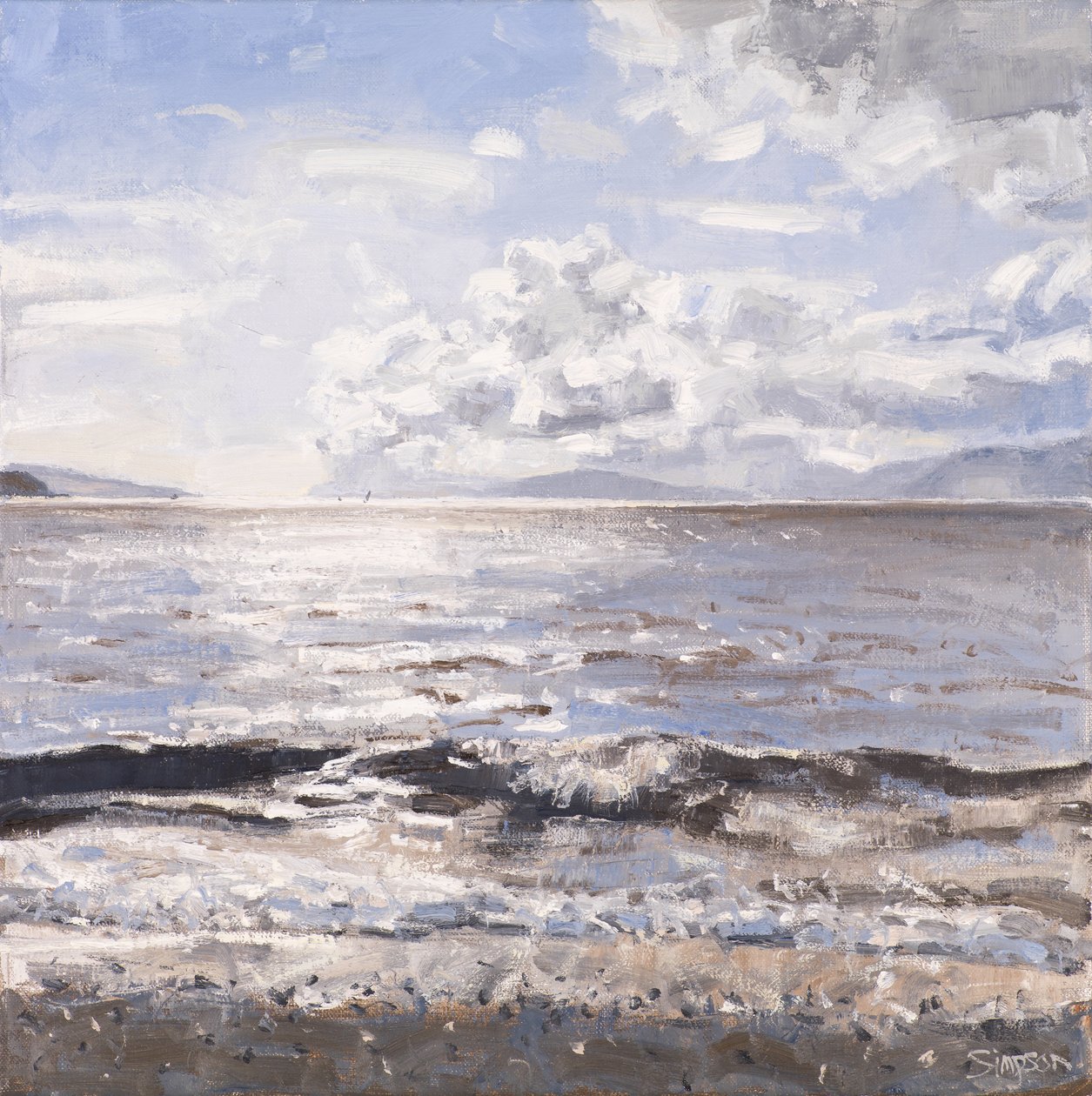 Grey Sea, Ledaig, 2017 (olie på lærred) af Charles Simpson