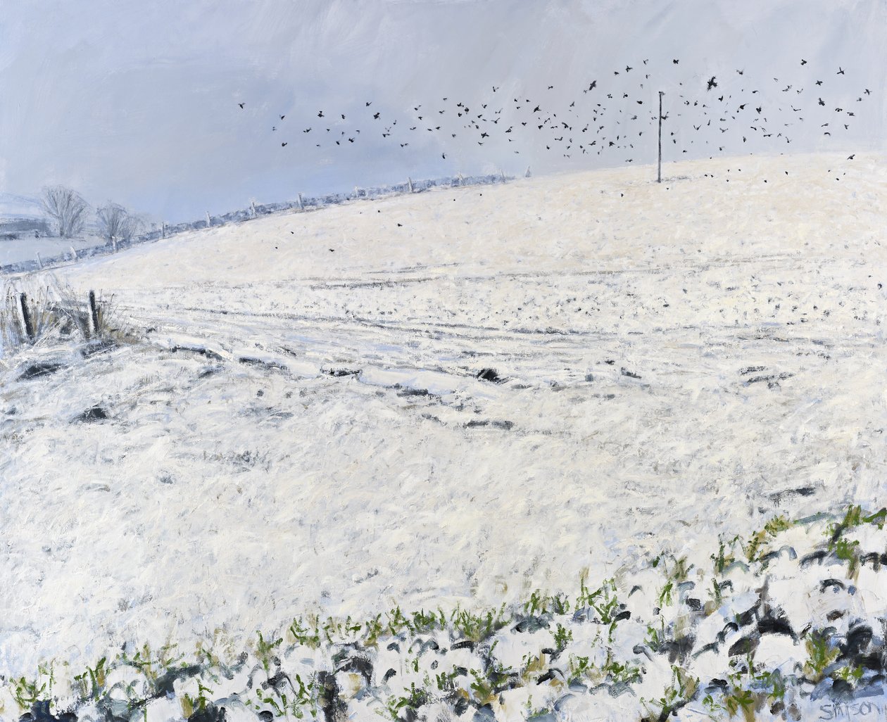 Winter Crows, 2012 (olie på lærred) af Charles Simpson