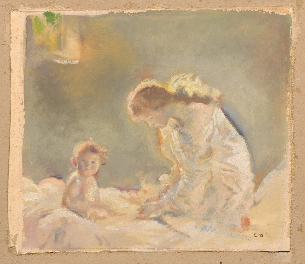 Child Worship, ca. 1926 (olie på papir over grafit) af Charles Sims
