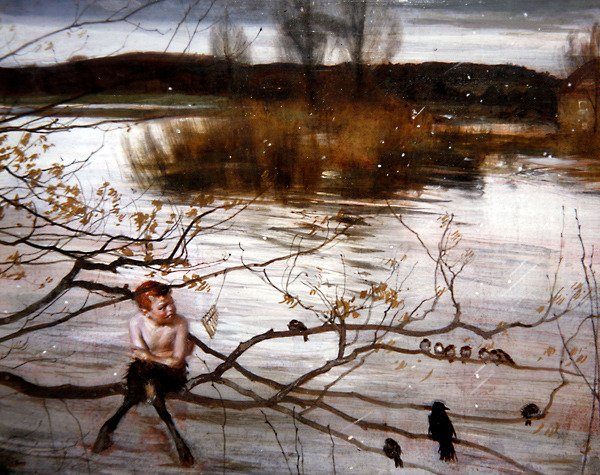 Den smukke er flygtet, ca.1900 (olie på panel) af Charles Sims