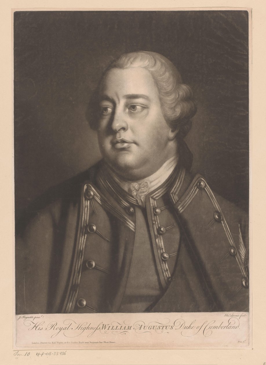 Portret af Willem Augustus van Cumberland Hans Kongelige Højhed William Augustus, hertug af Cumberland (titel på objekt) af Charles Spooner