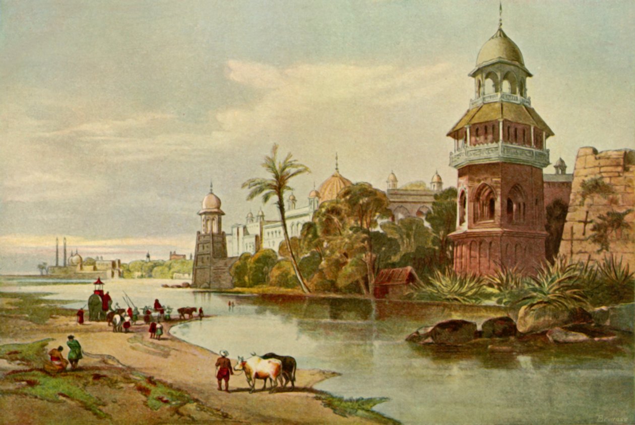 Delhi - Kings Palace fra floden, 1840