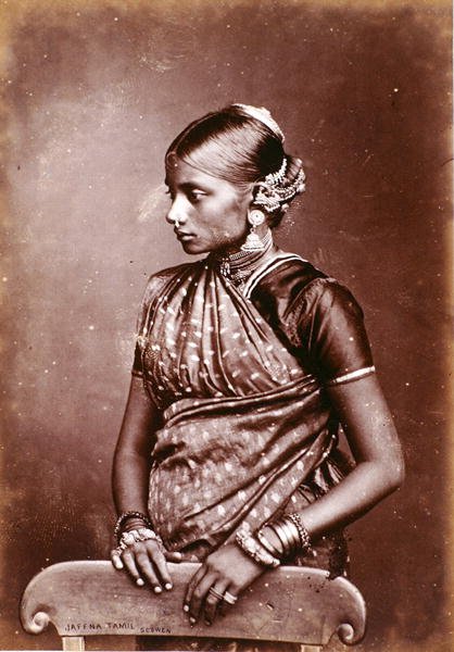 Portræt af en tamilsk pige (albumin print på kort) af Charles T Scowen and Co