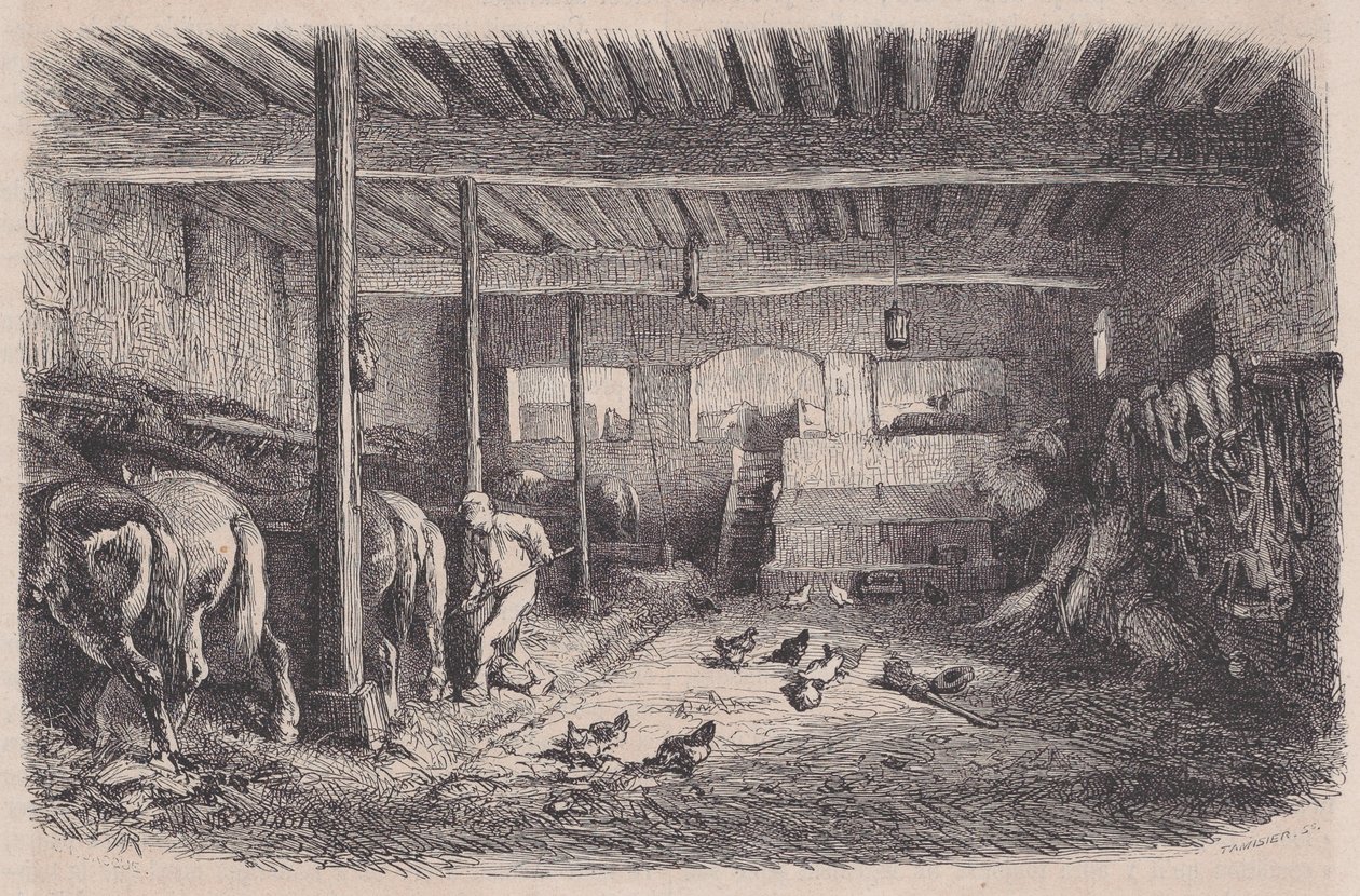 En stald fra Magasin Pittoresque, ca. 1852. af Charles Tamisier