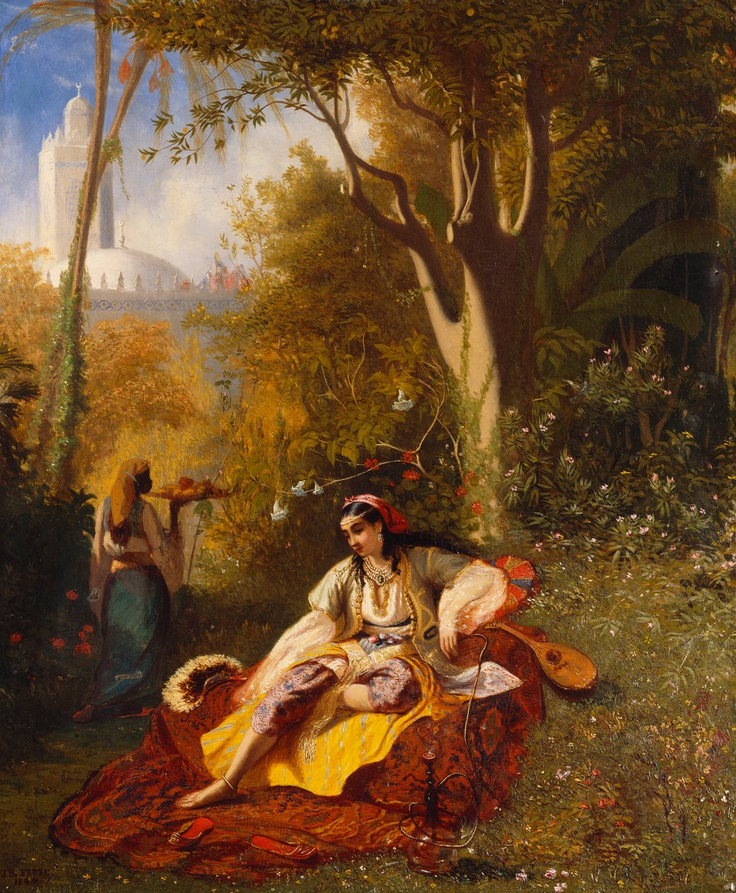 En algerisk kvinde og hendes tjener i en have, 1844 af Charles Theodore Frere