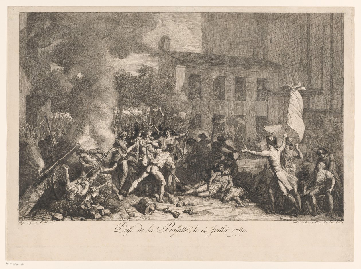 Beststorming van de Bastille, 14. juli 1789 Storming of the Bastille, 14. juli 1789 (titel på objekt) af Charles Thevenin