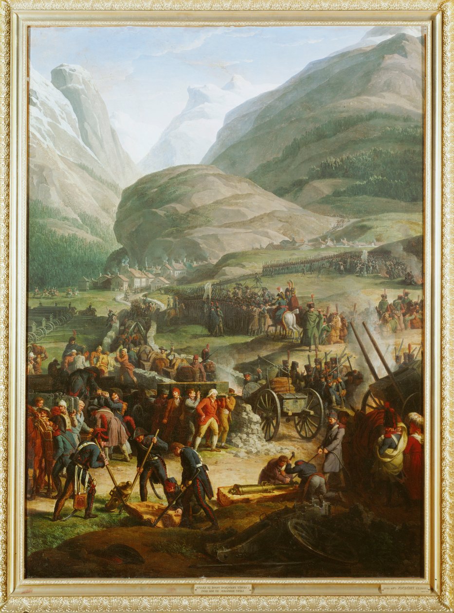 Den franske hær krydser Saint Bernard-passet
nær byen St. Pierre ... af Charles Thevenin