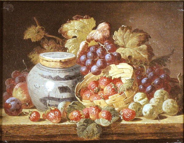 Stilleben med frugt og en ingefærkrukke (olie på lærred) af Charles Thomas Bale