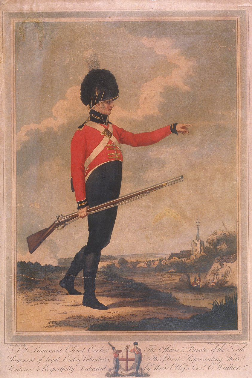 Militærfigur iført uniformen fra det tiende regiment af Loyal London Volunteers, 1804 af Charles Tomkins