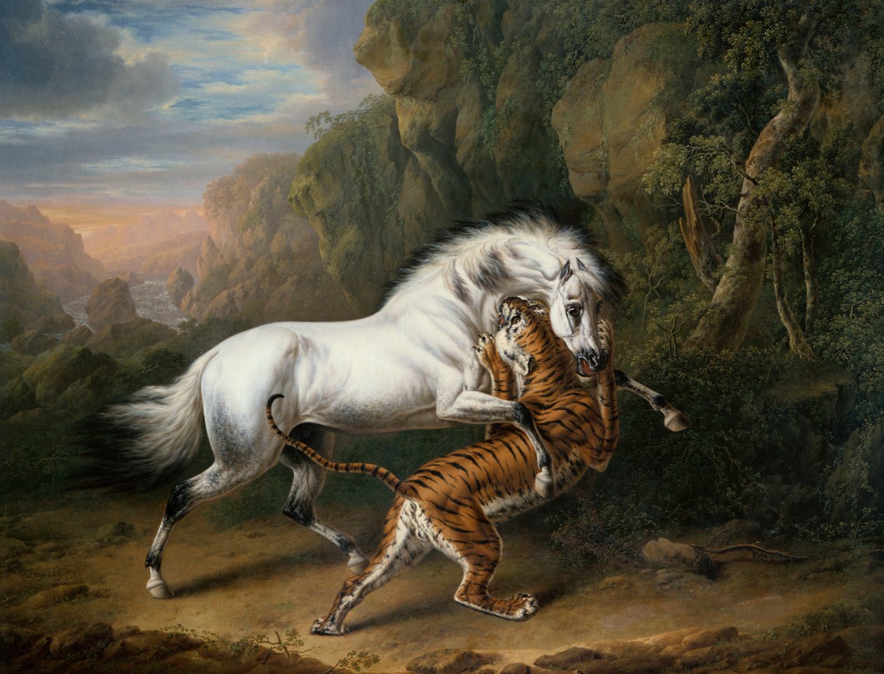 En tiger angriber en arabisk hingst, 1824 af Charles Towne
