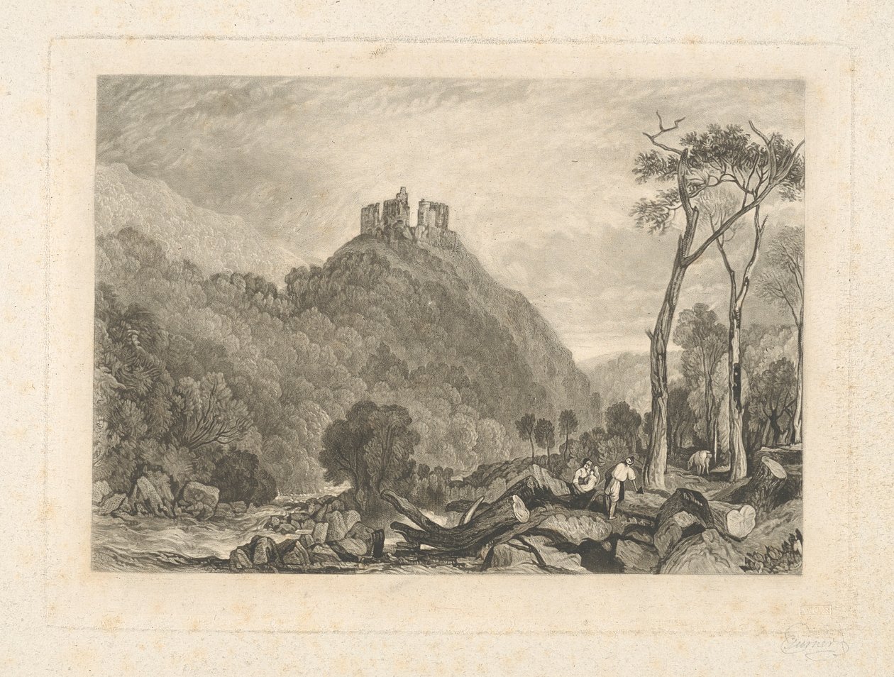 Okehampton Castle, på floden Okement af Charles Turner