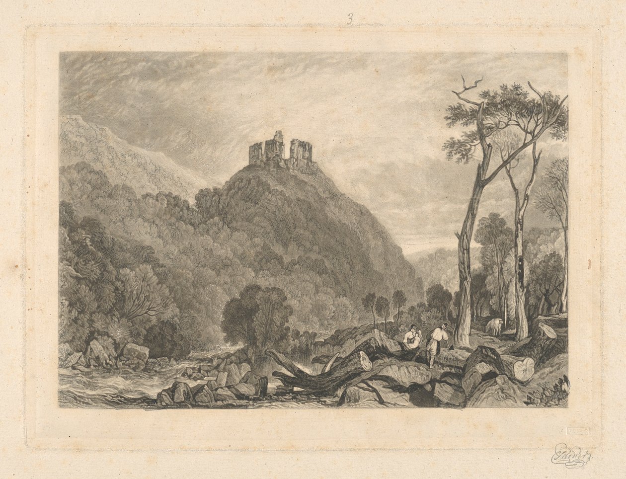 Okehampton Castle, ved floden Okement af Charles Turner